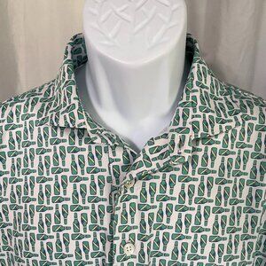 Turtleson Men's white, green & yellow wine bottles performance golf polo shirt M